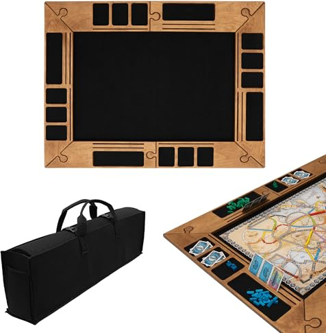 MOE UHANE Folding Table for Board Games, Modular Game Table with Wooden Frame and Compartments for Cards, Figures, Tokens, Sturdy Gaming Table, Quick Assembly, Includes Transport Bag