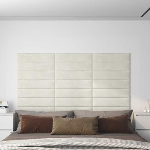 Lot de 12 panneaux muraux - Revêtement de plafond - Crème - 60 x 15 cm - Velours - 1,08 m² - Panneaux muraux pour salon, bureau à domicile