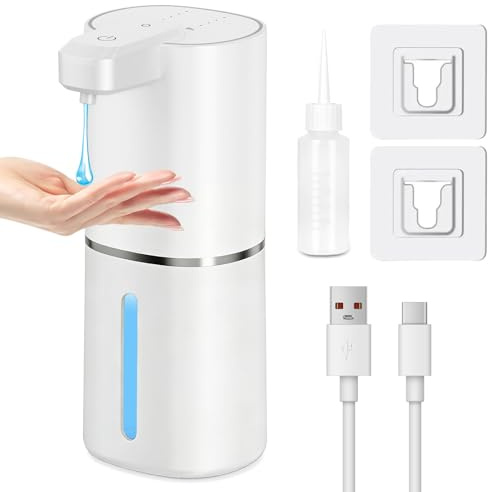 GRIRDDIV Dispensador Jabon Baño Automatico,380ml, Dispensador de Jabón Automático con Sensor Movimiento por Infrarrojos, Recargable por USB, Resistente al Agua IPX5, Adecuado para Cocina, Baño