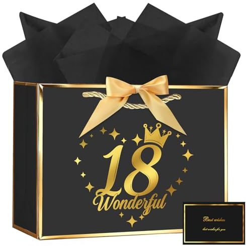 OFFCUP Sacchetti Regalo Eleganti, 1pcs Sacchettini Borsa Regali Compleanno, Sacchetti Regalo in Carta con 3 Involucri e 1 Biglietti Perfetto per Compleanni e Anniversari (18)