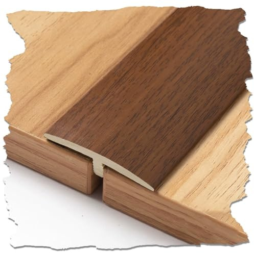 Tira de transición de perfil en T, tira de transición de suelo de PVC, tira autoadhesiva para umbral de puerta, tira de separación plana para juntas de madera, vinilo y azulejos (teca oscura)