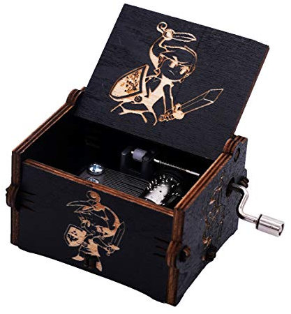 Boîte à musique en bois sculpté à la main avec manivelle Noir