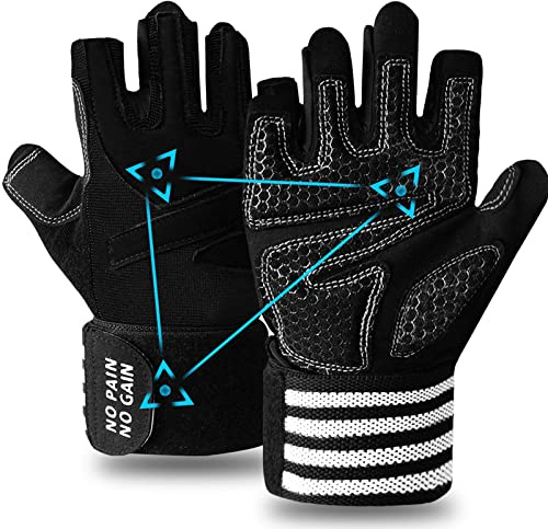 FINGER TEN Fitness Handschuhe Handgelenkschutz Trainingshandschuhe Herren Kraftsport Fitnesshandschuhe Halbfinger Sporthandschuhe Gewichtheben Bodybuilding Gym (Halbfinger Schwarz, L)