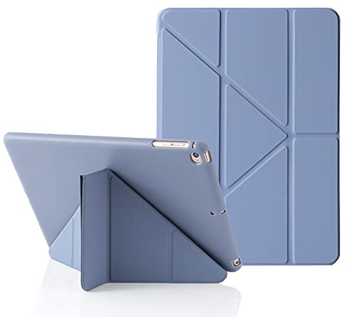 MuyDouxTech Fodral för iPad 9,7 tum 6a/5a Gen (2018/2017) och iPad Air 9,7 tum 1a/2 Gen 2013/2014, vertikalt och horisontellt 5-i-1-stöd, silikonskydd och TPU-baksida, lavendelgrå