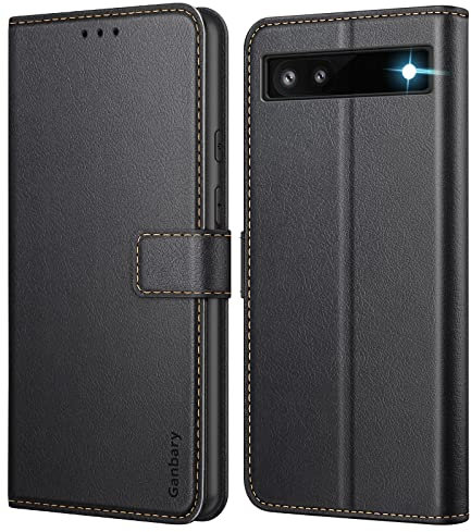 Ganbary Handyhülle für Google Pixel 6a Hülle Klappbar, Premium Leder Tasche Flipcase [Kartenschlitzen] [Magnetverschluss] [Standfunktion] kompatibel mit Google Pixel 6a Schutzhülle, Schwarz