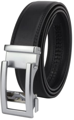 Masters & Stylists Cintura Uomo Nera, Cintura in Pelle con Fibbia Automatica Senza Buchi, Cinta Elegante e Resistente, Regalo Uomo, Larghezza 3.5cm, Lunghezza 110cm