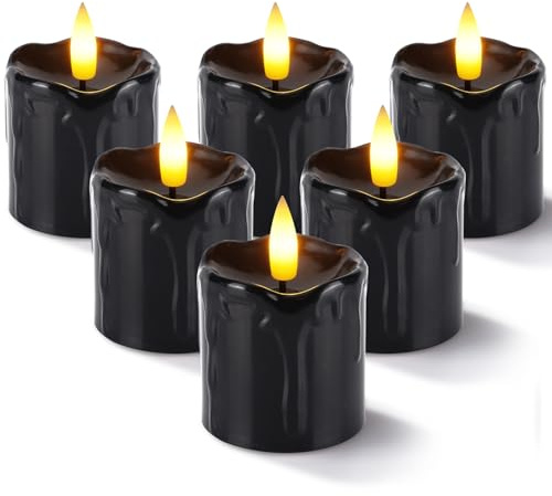 Homemory 2 x 2 Black Melted Realistic Battery Operated Fake Candles with Timer, 400+Hour, 6 Pack for Halloween and Pumpkin Lanterns Decorations