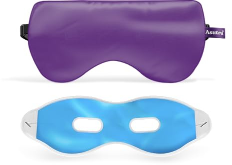 ASUTRA Silk Eye Pillow for Sleep, Purple - Filled w/Lavender Buds & Flax Seeds, Weighted Eye Mask, Meditation & Light Blocking Blindfold, Cooling Gel Mask Included