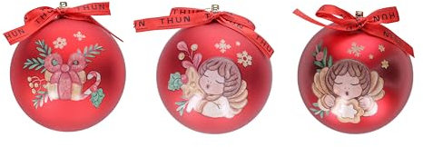 THUN - Set 3 Palline di Natale Rosse in Poliestere, Versione Grande, Addobbo Natalizio per Albero di Natale, Idea Regalo, Ø 10 cm