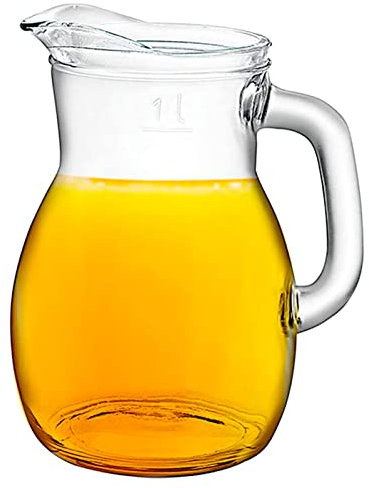 Tradineur - Jarra de cristal para servir agua, bebidas frías, limonada, té helado, zumo, transparente, resistente, frigorífico, cocina (1,16 litros - 18,5 x 12 x 14,8 cm)
