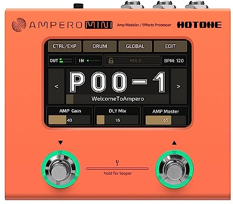 Hotone Ampero Mini MP-50 Guitar Bass Amp Modeling IR Cabinets Simulation Multi Language Multi-Effects with Expression Pedal Stereo OTG USB Audio Interface (ORANGE)