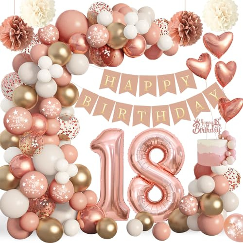 Decoration Anniversaire 18 Ans Fille,Ballon Or Rose,Ballon 18 Ans Anniversaire,Arche Ballon, Bannière Joyeux Anniversaire De Fête Pour Fille Femme.