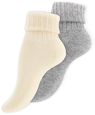 Wonky Line Chaussettes Femme Laine Alpaga - Lot 2 Paires Thermiques Chaudes Hiver - Chaussettes Douces Confort Respirantes Anti-Froid - Cadeau Femme - Gris&écru - 39-42