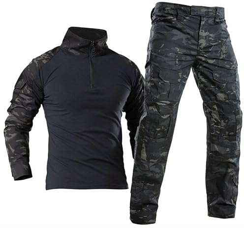 SUNDAYYO Herren Militär Uniform Taktische Anzug Combat Shirt und Hosen Airsoft Tarnanzug Hemd Bundeswehr Pullover Langärmlige mit 1/4 Reißverschluss Camouflage BDU Paintball Kleidung （CPH,L）