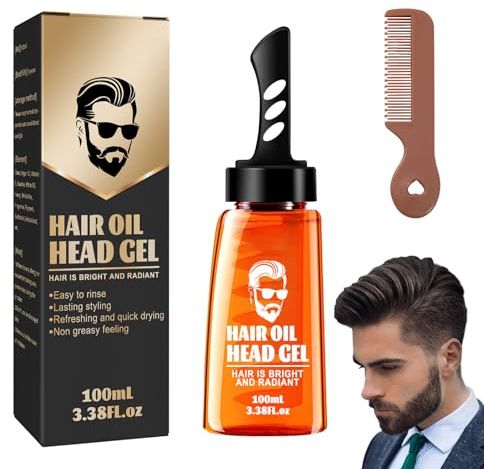 Bettinay Hair Gel Mens, 2 In 1 Long Lasting Fluffy Styling Gel with Comb, Moisturizing Hair Wax Gel