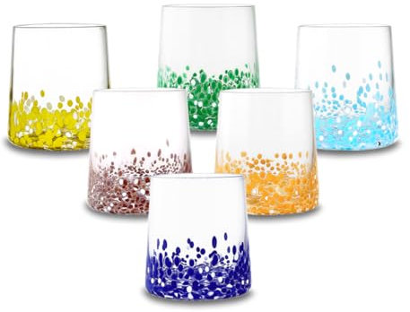 ARCA, Set di 6 Tumbler in Vetro Colorato, per 6 Persone, Bicchieri Ideali per la Tavola, Lavabili in Lavastoviglie, Collezione Laguna Incantata, Colori Assortiti, 330 ml