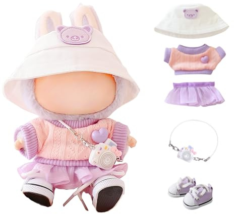 Abbigliamento per bambole Labubu, elegante set di 5 pezzi adatti per bambole Labubu da 17 cm, set di abbigliamento per bambole di ricambio
