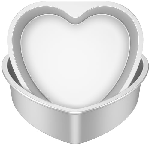 2 Pcs Heart Shaped Cake Tin 8 Inch Love Cake Moulds Reusable Nonstick Heart Shape Cake Pans Cheesecake Molds Heat Resistant Cake Tins Baking DIY for Wedding Birthday Family Occasions(fixed bottom)