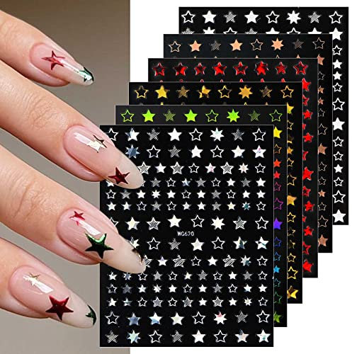 JMEOWIO Nagelsticker Bunter Stern 9 Blatt Nail Art Sticker Selbstklebend Nagelaufkleber Dekoration Nageldesign Zubehör