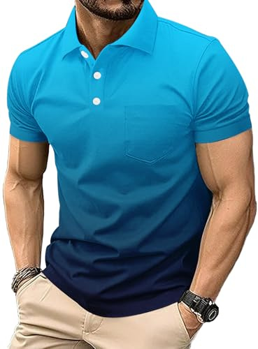Mens Polo Shirts Manches Courtes Sport Golf Tennis T-Shirt séché Rapide athlétique Workout Polo Shirt Gradient Blouses (FR/ES, Alpha/Lettres, L, Taille Normale, Taille Normale, #8)