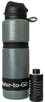 WATER TO GO vattenflaska 0,75 l, med filter – drick vatten direkt från floden, sjön eller ledning | Ultralätt och BPA-fri | 200 l filterkapacitet | Perfekt för resor, kajak, camping och mycket mer