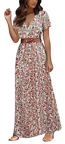 Generisch 2025 - Daily Slim Dress Vestido Largo Sin Mangas Hombro Frío Sólido Imprimir Dobladillo Split Cordón Vestido Casual Colorido Vestidos de Verano Mujer, rojo, M