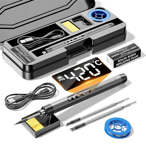Kabelloses Lötkolben-Set, USB-C Wiederaufladbarer Tragbarer Lötstift mit LED Einstellbare Temperatur 260℃-420℃, Schnelles Aufheizen Elektrisches Lötwerkzeug für Elektronikreparatur & DIY-Projekte