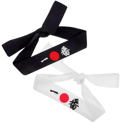 UKCOCO Fascia Per Chioma Giapponese Da Karate e Chef in Cotone Traspirante, Set Da 2 Pezzi, Taglia Unica Antiscivolo Per Samurai, Ninja e Sushi, Fascia Decorativa Sportiva Multiuso