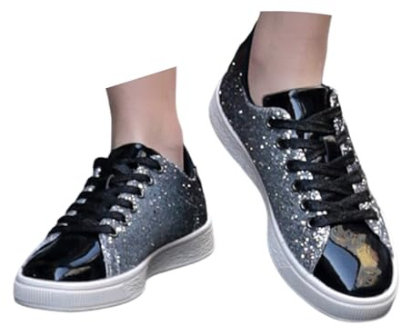Nuqqichongtian Sneaker con glitter da donna, scarpe da ginnastica con strass, traspiranti, con lacci, leggere paillettes metalliche, scarpe da corsa, scarpe da tennis, comode da donna con glitter