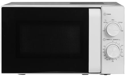 Mikrowelle 20L,Techomey Solo Mikrowelle 700W,Mikrowellengerät mit Drehteller für gleichmäßige Wärmeverteilung,zum Auftauen und Erhitzen, Einfache Bedienung,5 Leistungsstufen, 2 Drehregler,Weiß