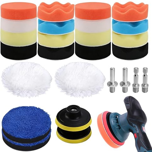 Car Polishing Pads for Drill, 26 Pcs 3 Inch Drills Buffer Attachment Kit Sponge Polishing Polisher Drills Adapter for Auto Polishers and Buffers Waxing Sanding