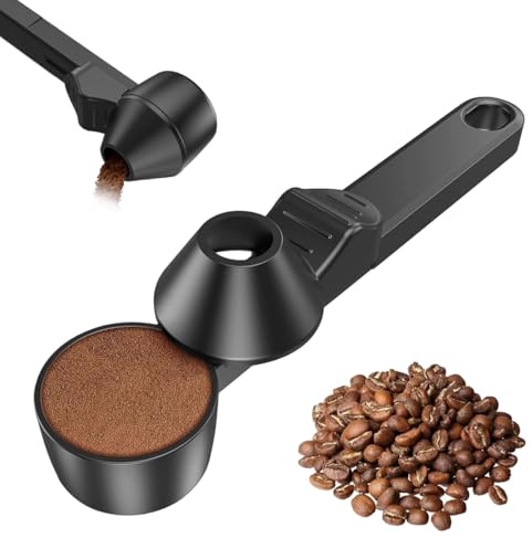 AEUXZA Cucchiaio Dosatore Caffè con Imbuto, Misurino da 30ml per Polvere, Dosatore Nero con Livellatore per Capsule Ricaricabili e Proteine, 19cm.