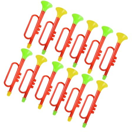 HEALSOPTHY 12 Trompetas de Plástico, Cuernos de Utilería Color Aleatorio, Accesorios Divertidos para Fiestas y Animación Infantil, Juego Seguro y Ligero para Entretenimiento