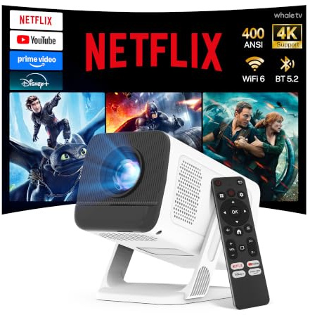 [Kompatibel med Netflix] WEMI smart projektor, mini bärbar projektör med WiFi 6 Bluetooth 5.4, inbyggd 720P 4K stödd hem utomhusfilmprojektor, trådlös video TV-projektor Android 13
