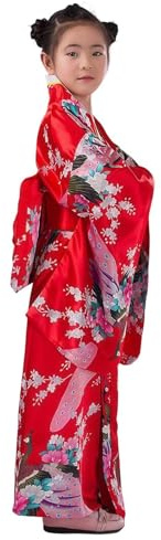 Japansk Kimonoklänning Traditionell Sidenrock med Blomtryck och Japanskt | Japansk Klänning Barndräkt För Åldrar 2-10 År Gamla Barn Och Studenter Till Födelsedagskalas Scenuppträdande Och Co