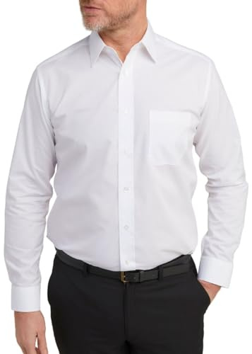 Double TWO Men's Tall Fit Long Sleeve - Formal Business Shirt - 6ft+ | Extra-Long Sleeves & Longer Body, Easy-Care, Classic Collar, Chest Pocket, Tall Fit