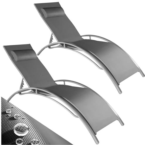 TecTake® Set de 2 Tumbonas Jardín Exterior, Tumbona con Reposacabezas, Tumbona Playa Reclinable en 7 Posiciones, Tumbona Piscina en Aluminio, Carga Máx. 120 kg, Fácil Montaje - Gris