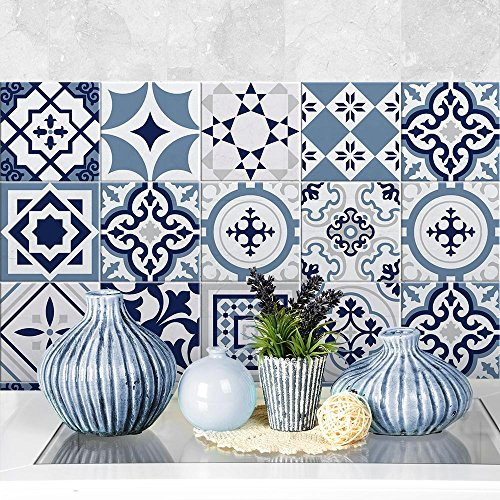 RE-COVERTILES - Adesivi per Piastrelle Bagno e Cucina 10 Pz 20x20 cm - PS00099 Decorazione murale in PVC Impermeabile mattonelle Mosaico Stile cementine Azulejos