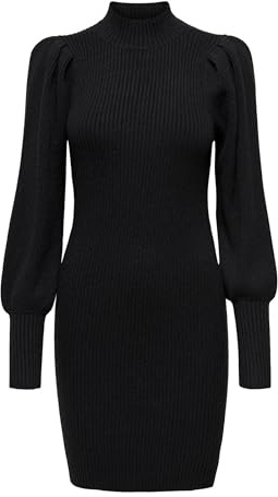 Only Abito a Maglia Femminile a Maniche Lunghe, Nero, S