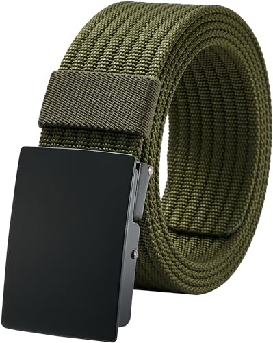 LionVII Mens Web Work Belts, Metal Buckles Nylon Belt for Golf Hiking Climbing, Adjustable Field Belt for Pants Size Below 46inches [53 L 1.5 W](Army Green)