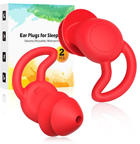 Actualizado - Dasbulk Tapones para los oídos con reducción de ruido, tapones para los oídos de silicona impermeables para dormir, nadar, leer, viajar y trabajar (Rojo)