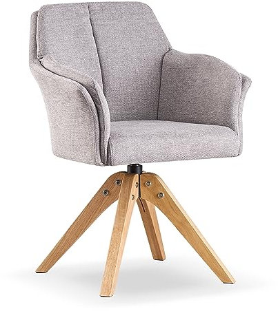 B&D home® Esszimmerstuhl Daisy drehbar – Armlehnenstuhl mit 360° Drehfunktion, Webstoff Grau, gepolsterte Sitzschale, Massivholzgestell Natur, skandinavisches Design für Esszimmer, Küche, Home Office