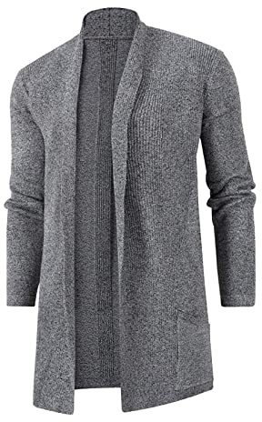 Duohropke Cárdigan para hombre con capucha larga ligera deportiva ropa de calle chaqueta voladora de punto fino chaqueta de verano primavera de punto de manga larga chaqueta de camisa asiática, gris,