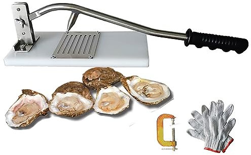 GZKDKZB Stainless Steel Oytser Shucker Tool, Portable Adjustable Height Oyster Shucking Knife with G-Clip and Glove for Shellfish Clam in Hotel Buffets and Kitchen
