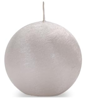 Velas de esfera artesanal metalizada, color blanco perla, diámetro 10 cm