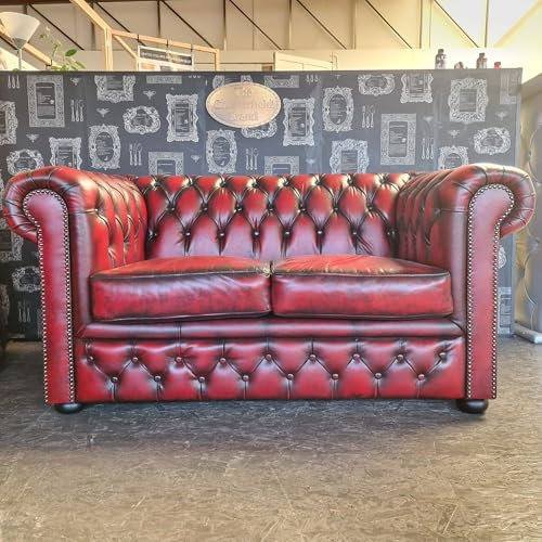 Chesterfield Brighton 2-sits soffa – antikt rött läder