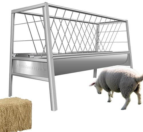 Upgraded 2 in 1 Livestock Pasture Feeder, Premium Stainless Steel Goat Hay Feeder, 5FT Long Feed Horse Hay Feeder with Durable Frame, Hay Rack for Horses,Foal,Cows, Goats