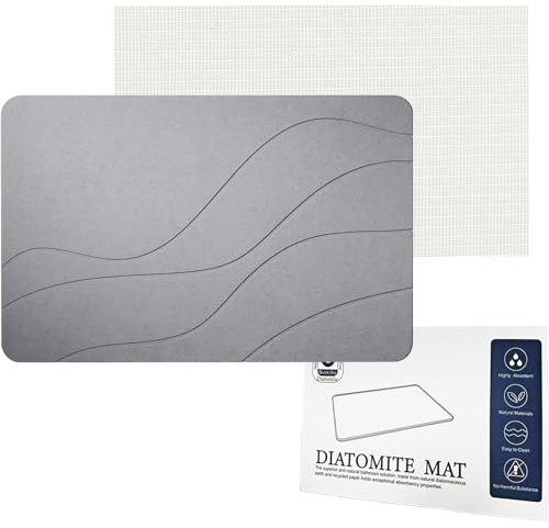 STFALI Alfombrilla de baño de Piedra de 39 x 60 cm, Alfombrilla de baño, de Secado rápido, se Puede Utilizar en la Cocina, Plegable para el Almacenamiento (Ondas Grises)