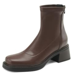Botines Mujer Punta Cuadrada Tacón Cremallera Lateral Empeine PU Resistente Cómodas Slip On Otoño Invierno Moda Paseo Oficina Fiesta Noche Zapatos,Marrón,40 EU