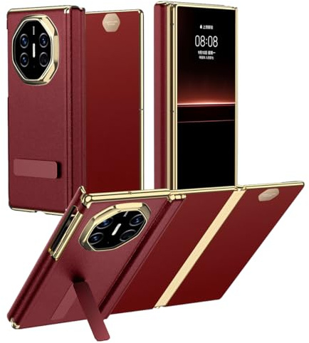 MiorMiar vikbart telefonfodral i läder för Huawei Mate XTS, ultratunt skydd med svängbart stativ för MateXT, dubbelaxlad skydd (röd, för Mate XT)